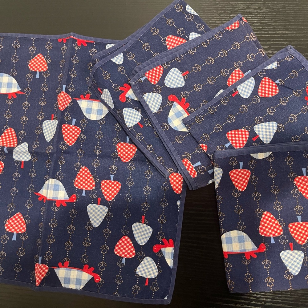 5 Kids Navy Blue Turtle Pattern Handkerchief Set
